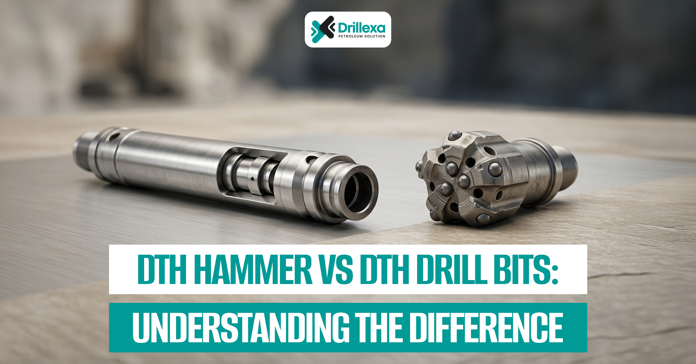 Comparison of DTH hammer vs DTH drill bits showing working principles, key components, and applications in UAE hard rock drilling.
